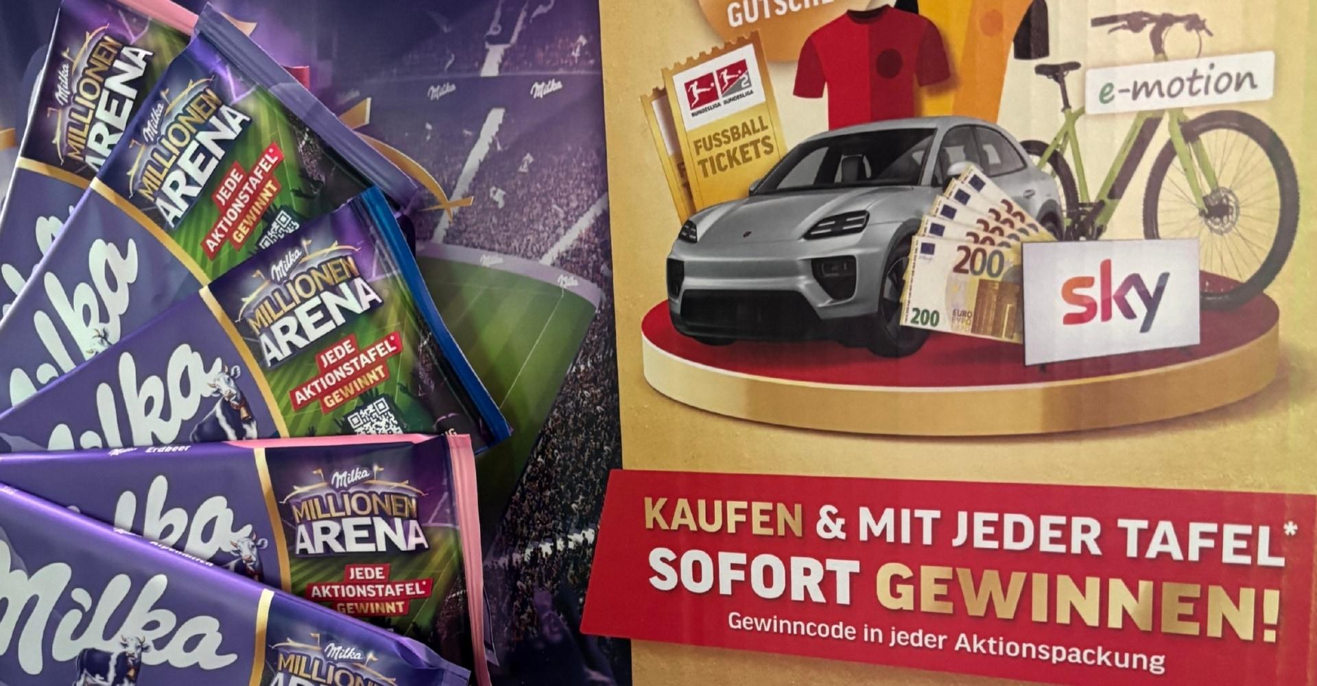 Gewinne mit Milka: E-Bikes, Autos, Fußballtickets und mehr. Jeder Kauf einer Aktions-Tafel bietet Sofortgewinne!