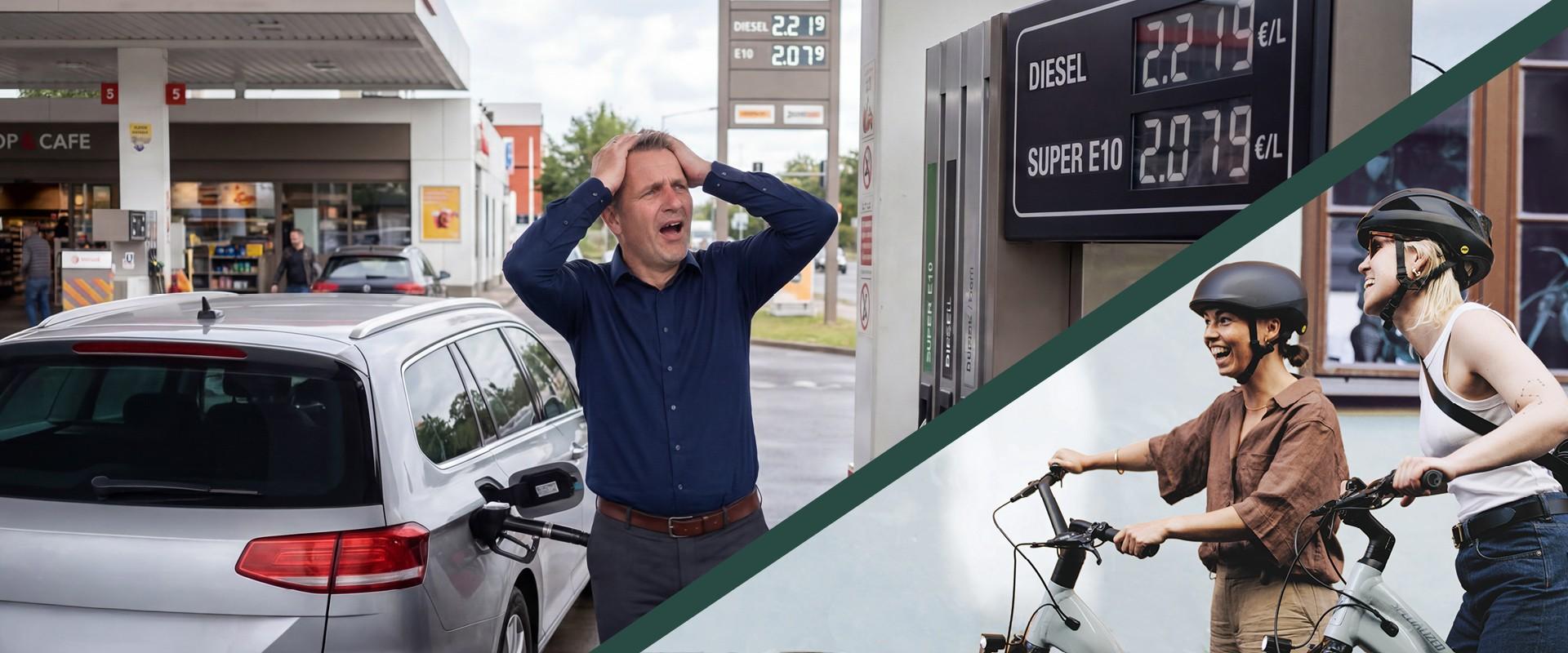 Vergleich Stau und Frau auf einem e-Bike unterwegs