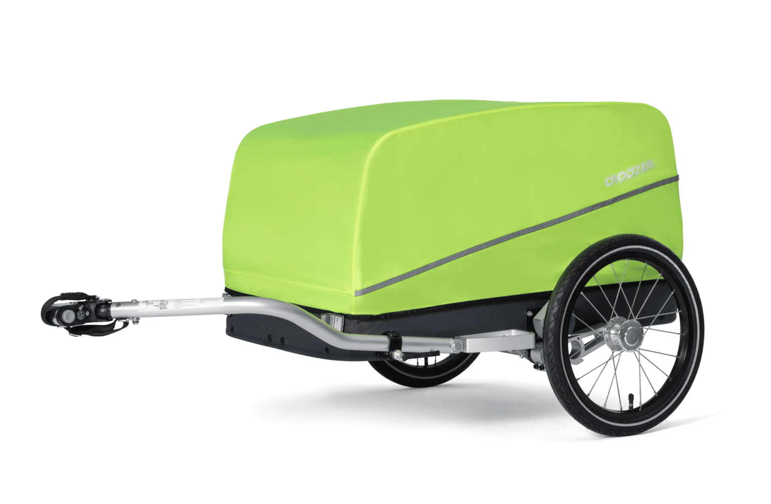 Robuster Croozer Cargo Anhänger mit leuchtendem Regenverdeck für Wetterschutz. Ideal für vielseitige Transporte bei